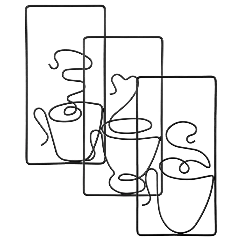 3Pcs Iron Wall Decors Cup Art Wire Hanging Decoration Espresso Home Goth Room Metal Craft Pendant Living Room