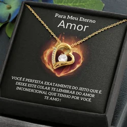 Portuguese To My Soulmate Wife Gift Necklace Women Necklaces Love Heart Girl Gift Gold Plated Drop Pendant Necklaces