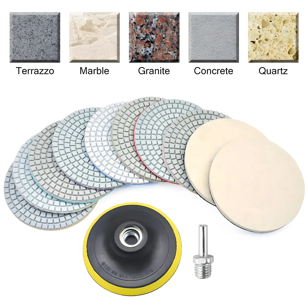 Podofo 4''/ 100mm Diamant-Polierscheiben-Set mit 2*Wollpads 1*M14 Filzscheibe 1*Schraube zum Polieren, Reparieren, Reinigen und Schleifen – Detail 9