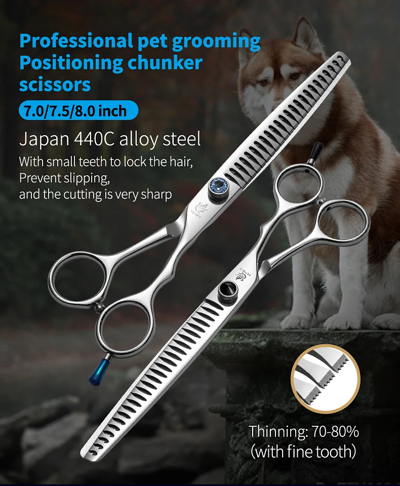Fenice 7,0/7,5/8,0 zoll Professionelle Pet Grooming Schere Hund Schönheit Schere Chunkers Pet Artikel Hunde Effilierschere Groomer – Detail 1