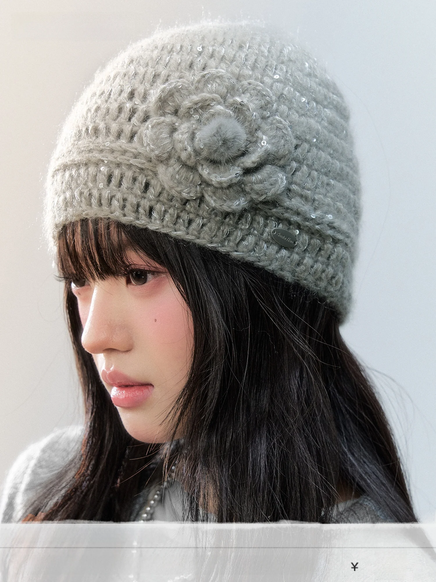 Guukahero Handmade Knitted Hat with 3D Flower Design for Women Warm Ear Protection Autumn Winter Fashionable All-Match Wool Cap