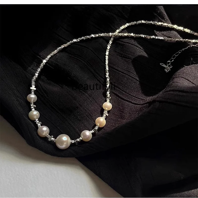 

Broken silver a few taels pearl necklace women's niche design temperament collarbone chain light luxury high-end neck chain