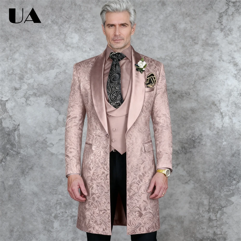ULBYANRY - Jacquard Long Suit Coat for Men, Tailored Size XXS-7XL Suit Jacket, Fashion Shawl Neck One Button Suit Prom Suits