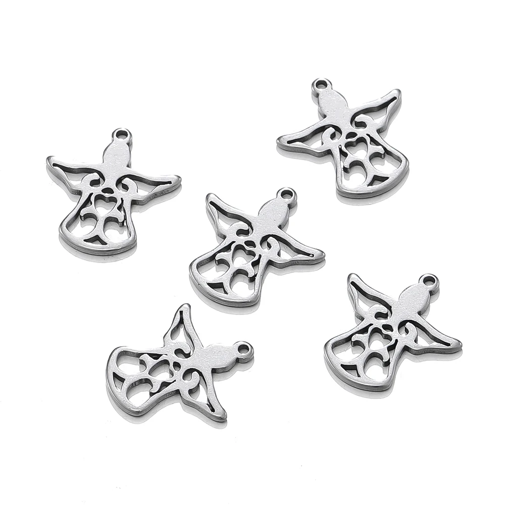 5Pcs/Lot Stainless Steel Pendants Cute Angel/Girl/Boy Charms Earrings Bracelet Necklace Jewelry Making Wholesale