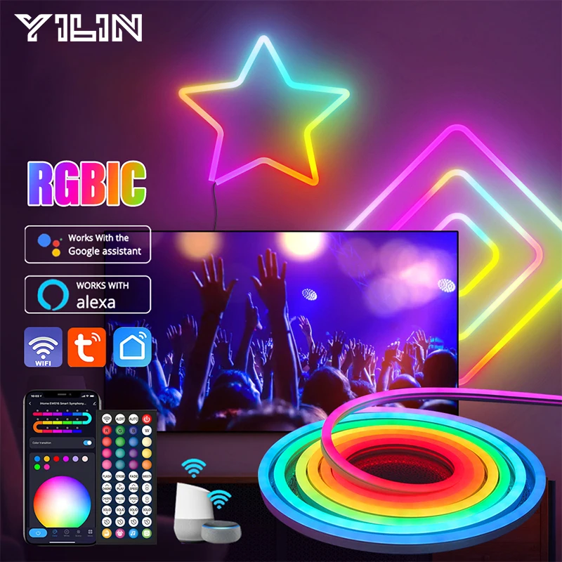 

RGBIC Neon Light with WIFI Neon Rope Light DIY Light Bar APP Control Music Sync TV Backlight Game Living Room Bedroom Decoration