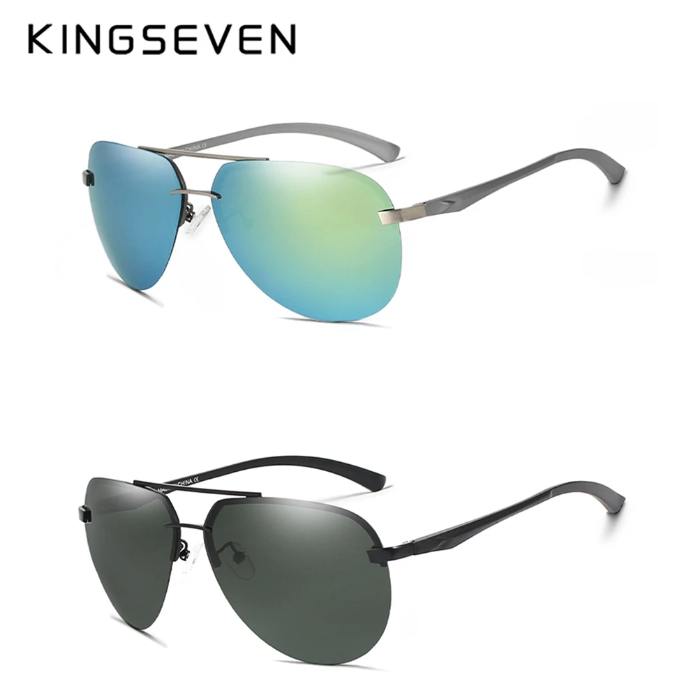 KINGSEVEN-Óculos de sol piloto sem moldura para homens e mulheres, UV400 polarizados, óculos casuais, óculos ao ar livre, sem aro, férias, 2 peças