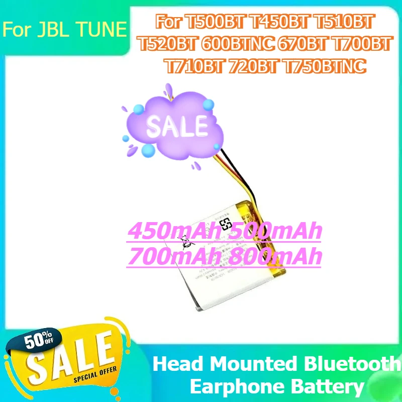 

For JBL TUNE T520BT 600BTNC 670BT T500BT T450BT T510BT T700BT T710BT 720BT T750BTNC Head Mounted Bluetooth Earphone Battery
