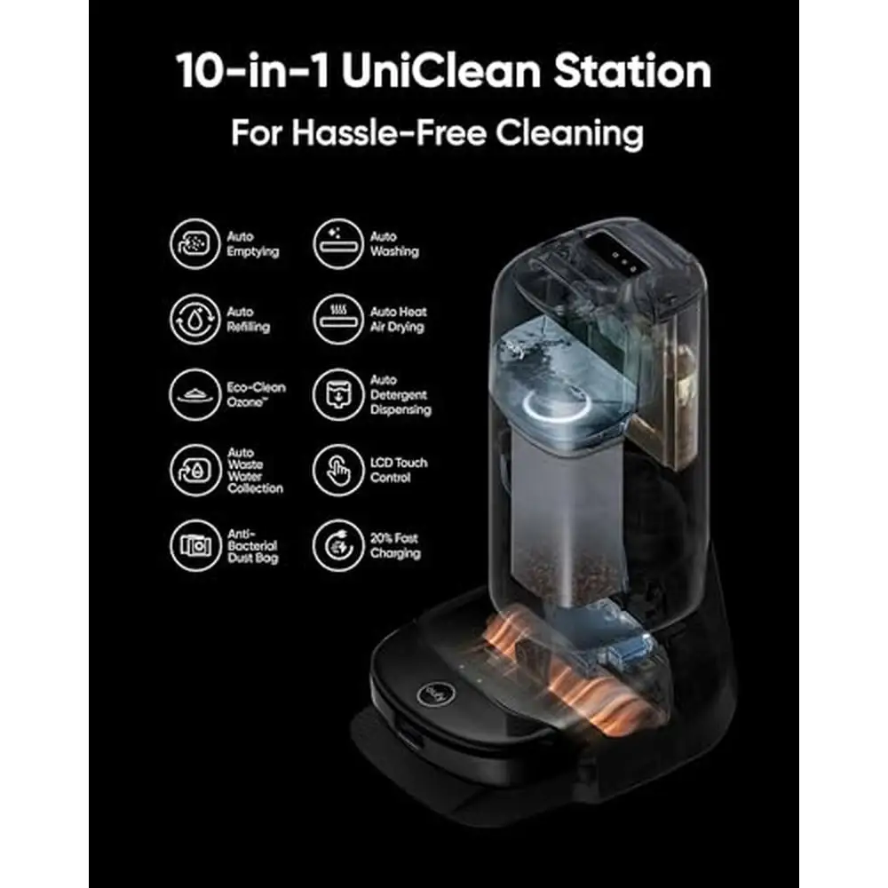 Floor Washing Robot Vacuum Mop Ozone 8000Pa Suction 10-in-1 UniClean Station LCD Control Potent Suction Sports Car Design Square