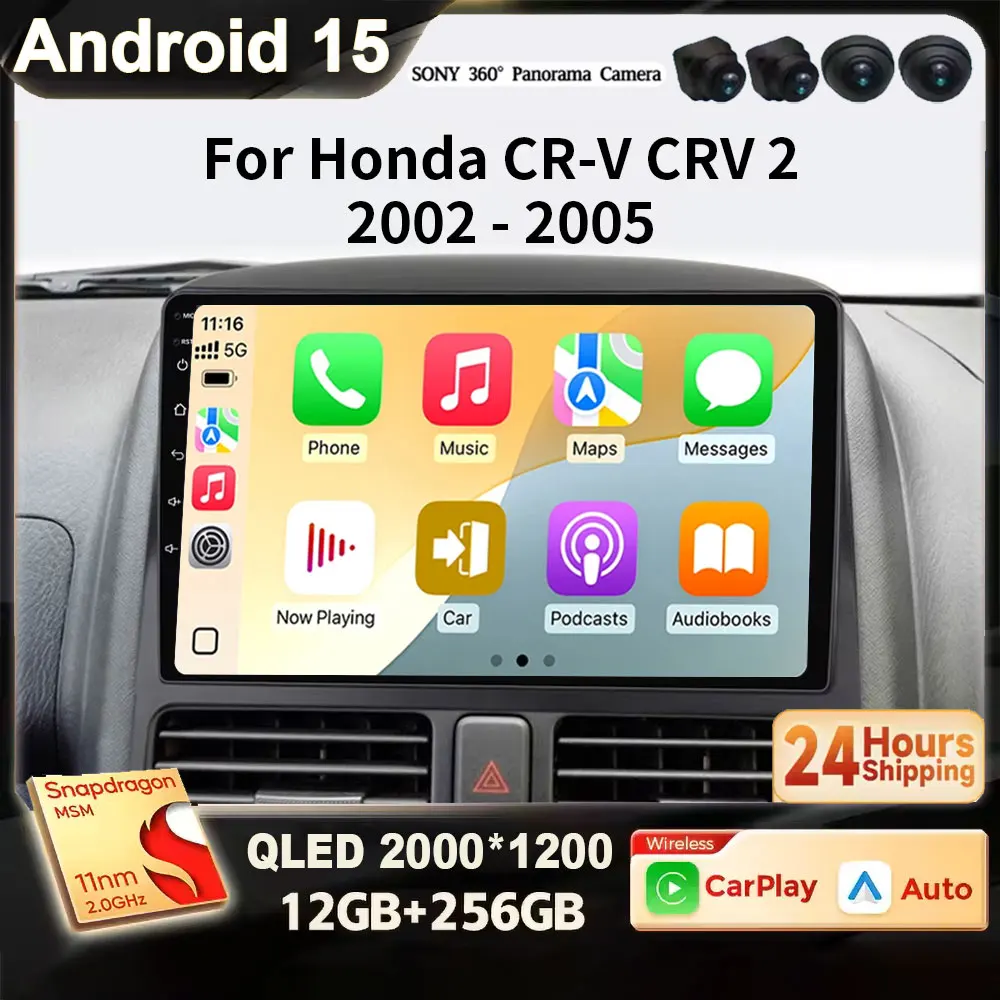 

For Honda CR-V 2 CRV 2001 2002 2003 2004 2005 2006 Android 15 Wireless CarPlay Auto Radio Car Intelligent Systems RDS 4G BT DSP
