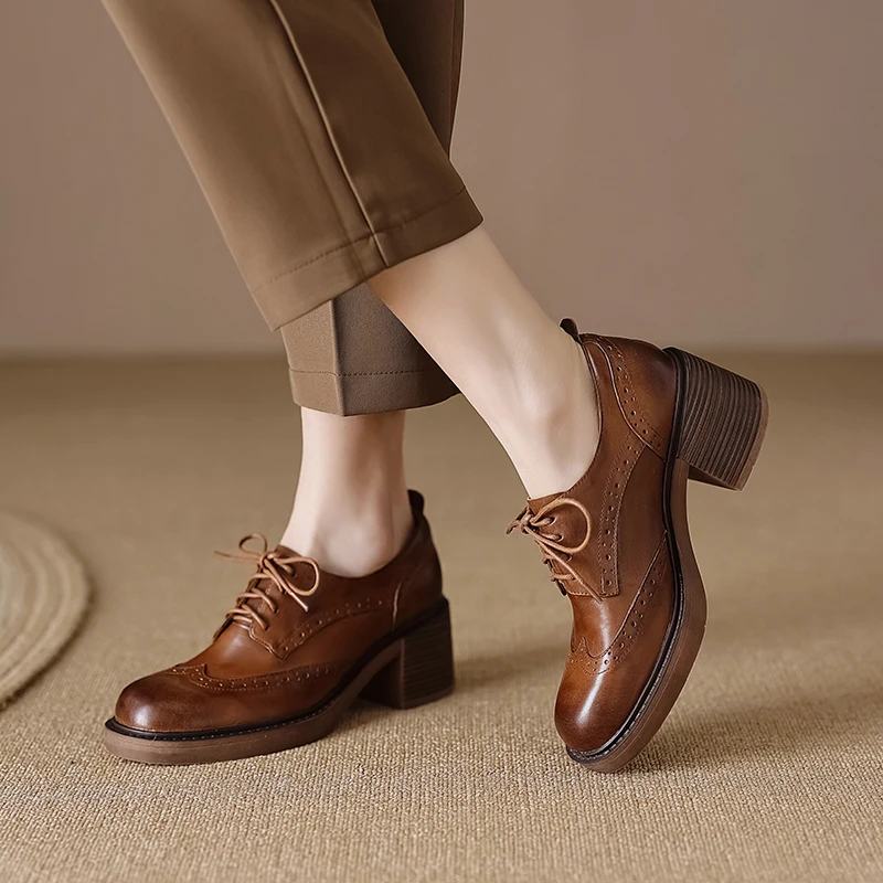 

US 5-10size Genuine Leather Cowhide Women Shoes,Classic Round Toe Women's Oxford Shoes,Fashion Women Brogues Shoes,Casual Shoes