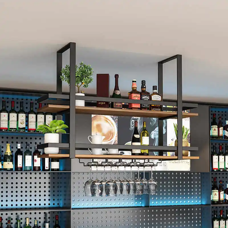 Colgador de hierro forjado de metal Simple, estante para bar, bar, cocina, colgante de techo, gabinete, estante para vino, copa de vino