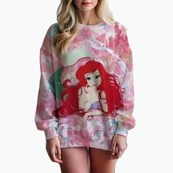 O Neck Disney Princess Women's Long Sleeve Sweatshirts Kawaii S-3XL Winter Streetwear 3D Print Party Youthful Woman Clothes 2024