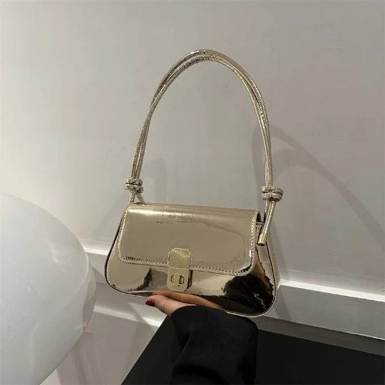 2023 NEW Golden Korean Bright shine Girl Woman Messenger Shoulder OL PU PVC Leather Women Lady Bags Mini Handbag Purses Tote Bag