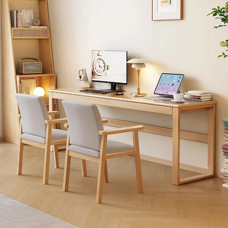 مكتب مزدوج من الخشب الصلب، مكتب دراسة منزلي بسيط، مكتب كمبيوتر، منضدة كتابة #5
