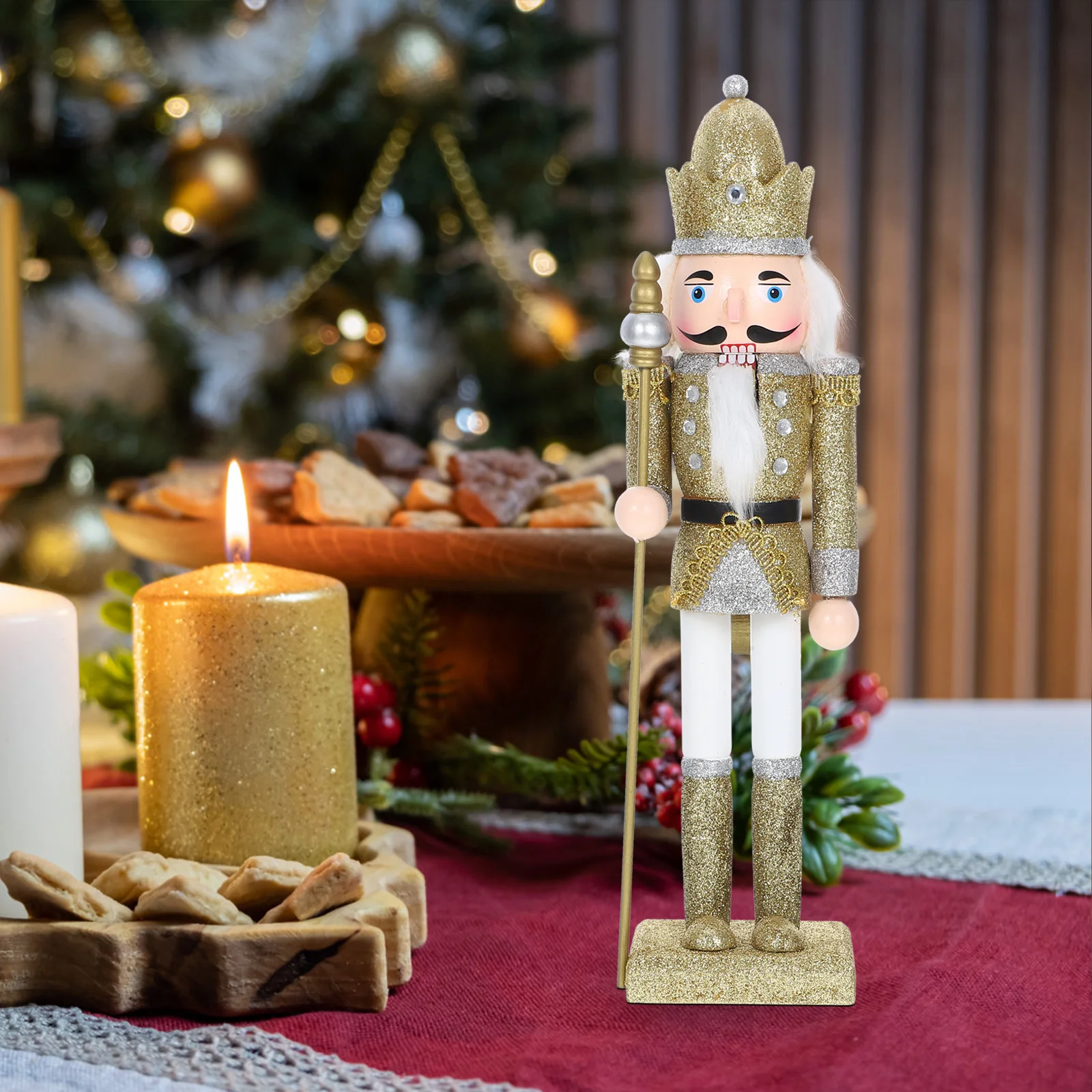 

Wooden Nutcracker Soldier Christmas Decoration Classic Handcrafted Desktop Nutcracker Decor Festive Holiday Table Centerpiece