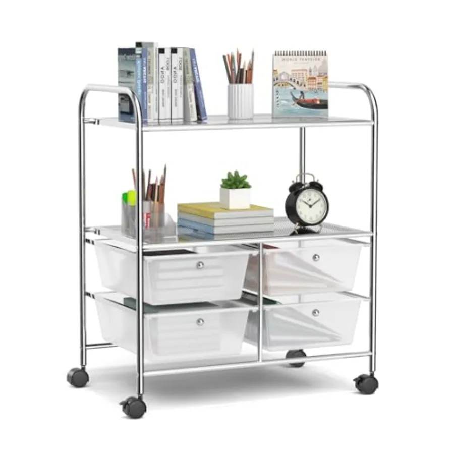Rolling Storage Cart with 4 Drawers 2 Shelves Metal Frame Paper Scrapbook File Organizer for Home Office School Classroom Movab