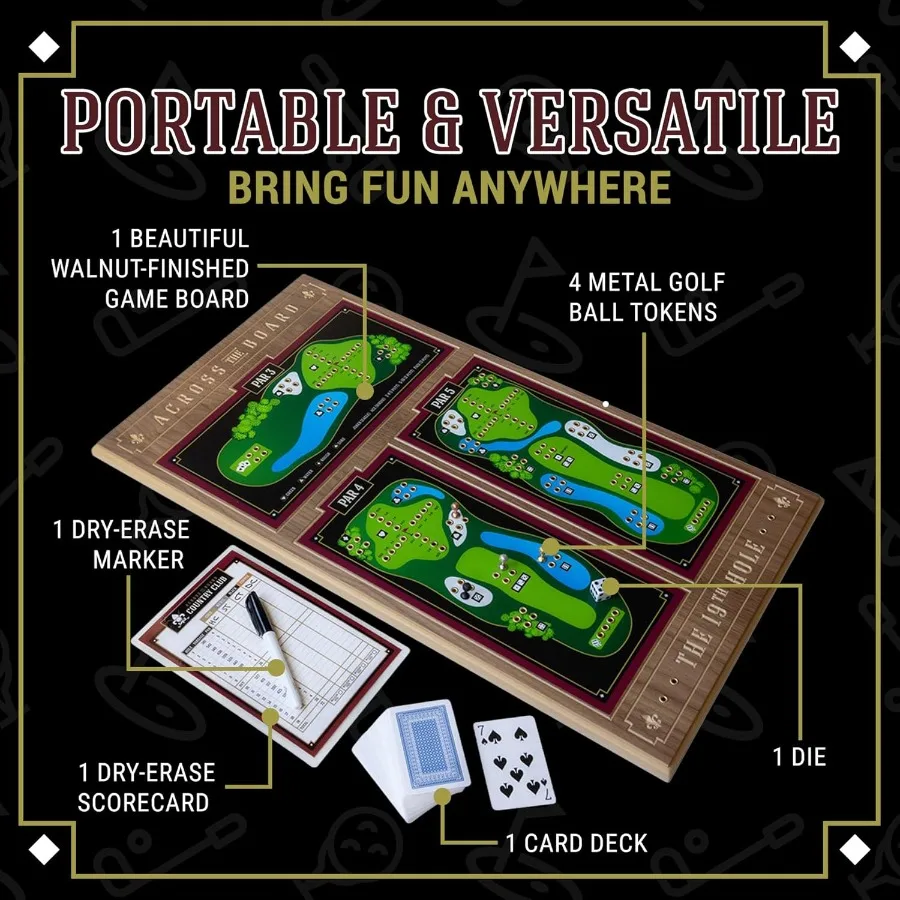 호두나무로 만든 19홀 골프 보드 게임, 2명 이상의 플레이어용, 실내 및 실외 가족 활동에 이상적