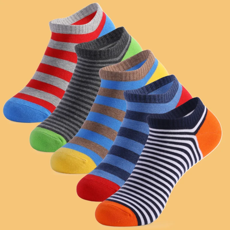 5 Pairs Solid Color Stripe Breathable Cotton Socks Sport Short Socks Women Men Funny Ankle High Quality Low Cut Socks Men Socks