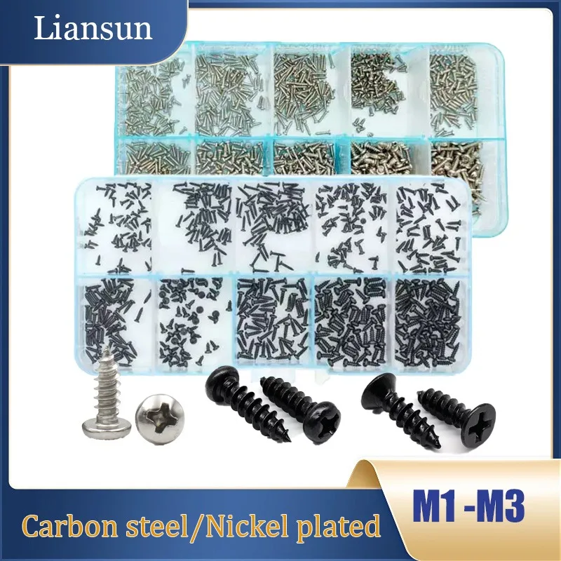 

Countersunk Flat Head Cross Tapping Screws Set M1M1.2M1.4M1.7M2M2.3M2.6M3 carbon steel round head Phillips Self Tapping Screw