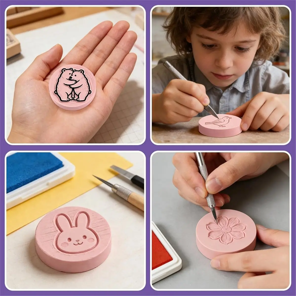 Y17A 6Pack Block Pale Pink Rubber Stamp Carving Blocks Rubber Carved Brick Soft Rubber Linoleum Block for Craft Project A