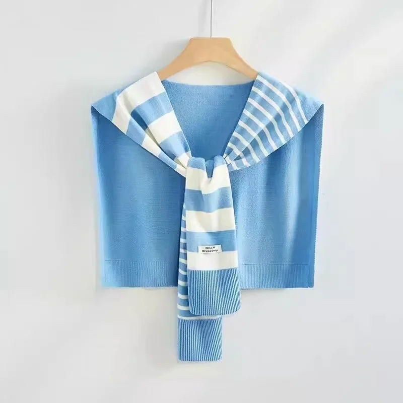Korean Strip Shawl Thin Knit Shoulder Cape Tie Knot Front Aircon Shawl Wrap Fashionable Shirt Shawl Clothes Accessories