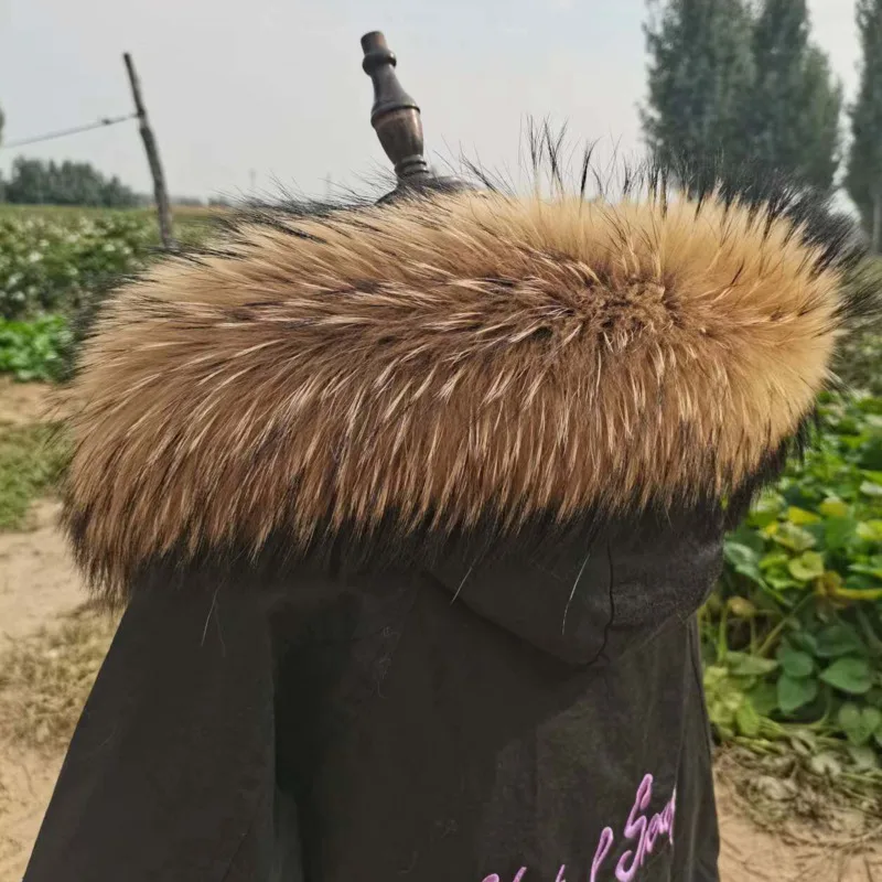 Fur Collar Women Winter Natural Raccoon Fur Collar Female Coat Hood Fur Decor Collar Real Fur Scarf Shawl Furry Fur Collar Scarf