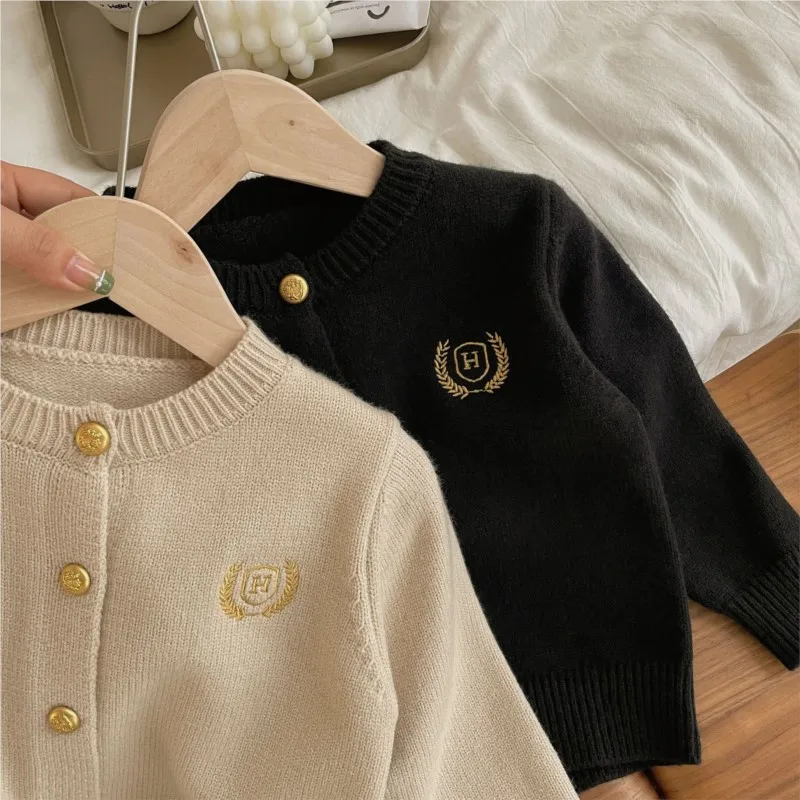 Fashion Baby Girl Boy Embroidery Cardigan Infant Toddler Child Sweater Long Sleeve Kid Knitwear Coat Casual Baby Clothes 18M-10Y