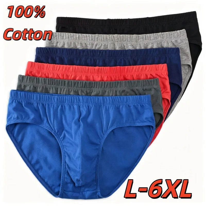 Random 6pcs Pure Cotton Mens Briefs Solid Color Men Underwear Plus Size L-6XL Men's Breathable Panties Sexy Elastic Men Briefs