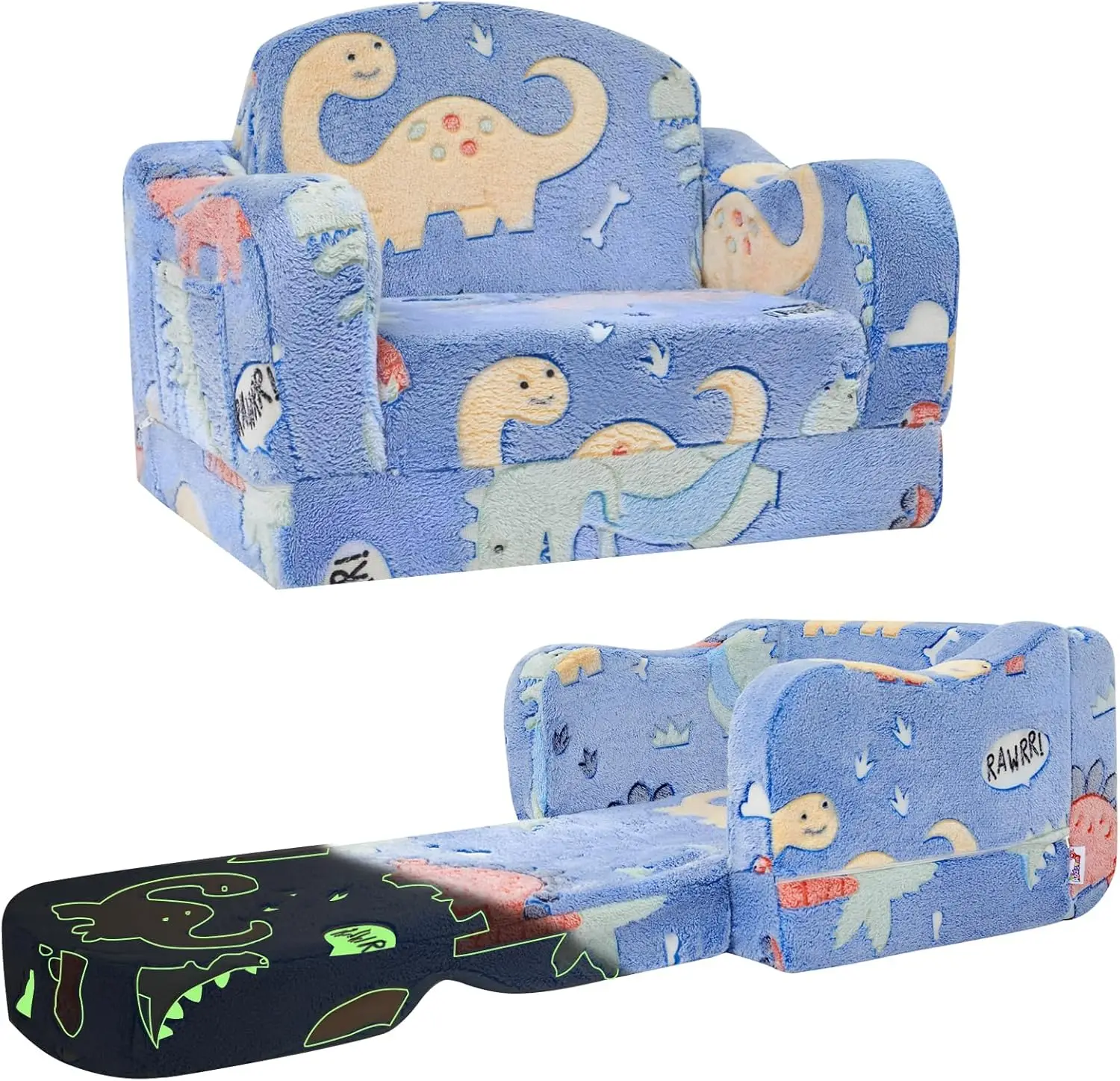 

Удобное детское кресло-диванчик 2-в-1, мягкий плюшевый раскладной диван, трансформируемый в шезлонг