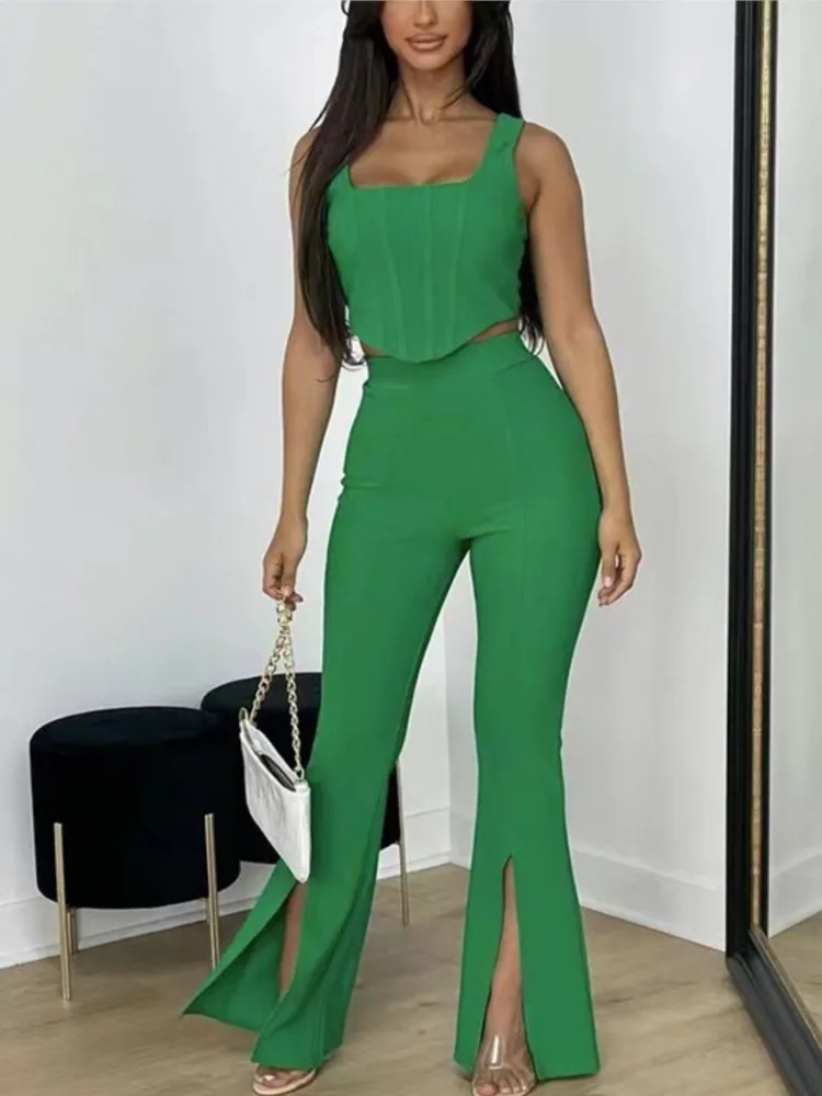 

Sexy Slim Sleeveless Vest Two Piece Set Fashion Solid Tank Top High Waist Pants Sets New Summer Simple Office Lady Work Outfits