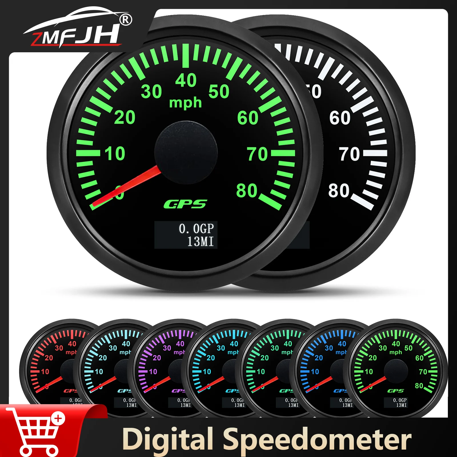 

52 мм GPS-спидометр 30/60/80/120/200MPH Измеритель скорости 7-цветная подсветка Индикатор скорости с GPS-антенной для морской лодки автомобиля