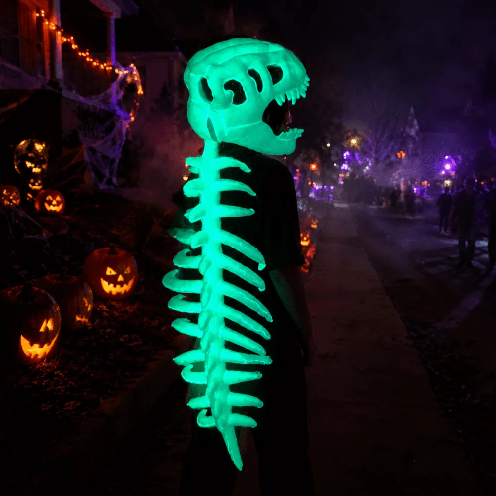 Luminous Dinosaur Skeleton Mask Headgear Glow in The Dark 3D Plush Dinosaur Costume Wearable Breathable Funny Cosplay Headwear - view 4