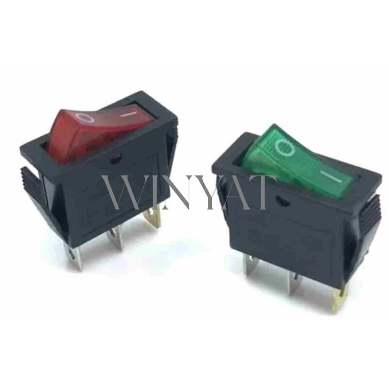 10pcs/lot Ship-type Switch  Single Unit  With Light KCD2/KCD3 Red/Green