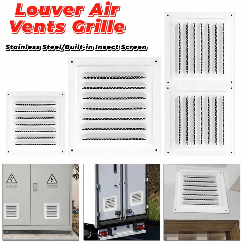 Stainless Steel Metal Vent Cover Square White Black Louver Air Vents Grille Built-in Insect Screen HVAC Vents