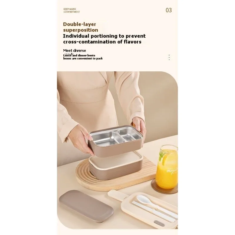 

AB33-Microwave Safe Dual-Layer Insulated Lunch Box-Stainless Steel Design-Modern Style