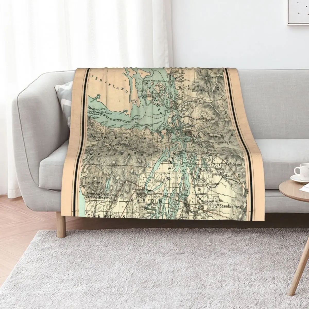 Vintage Map of The Puget Sound (1883) Throw Blanket Flannel Fabric Beautifuls Sofa Retros Bed Fashionable cosplay anime Blankets