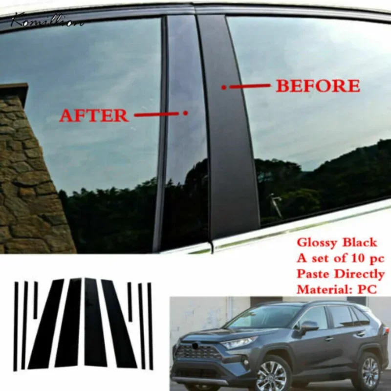 10Pcs Car Pillar Posts Door Window Trim Cover Stickers Kit for Toyota RAV4 XA50 2019 2020 2021 2022 2023 Accessories