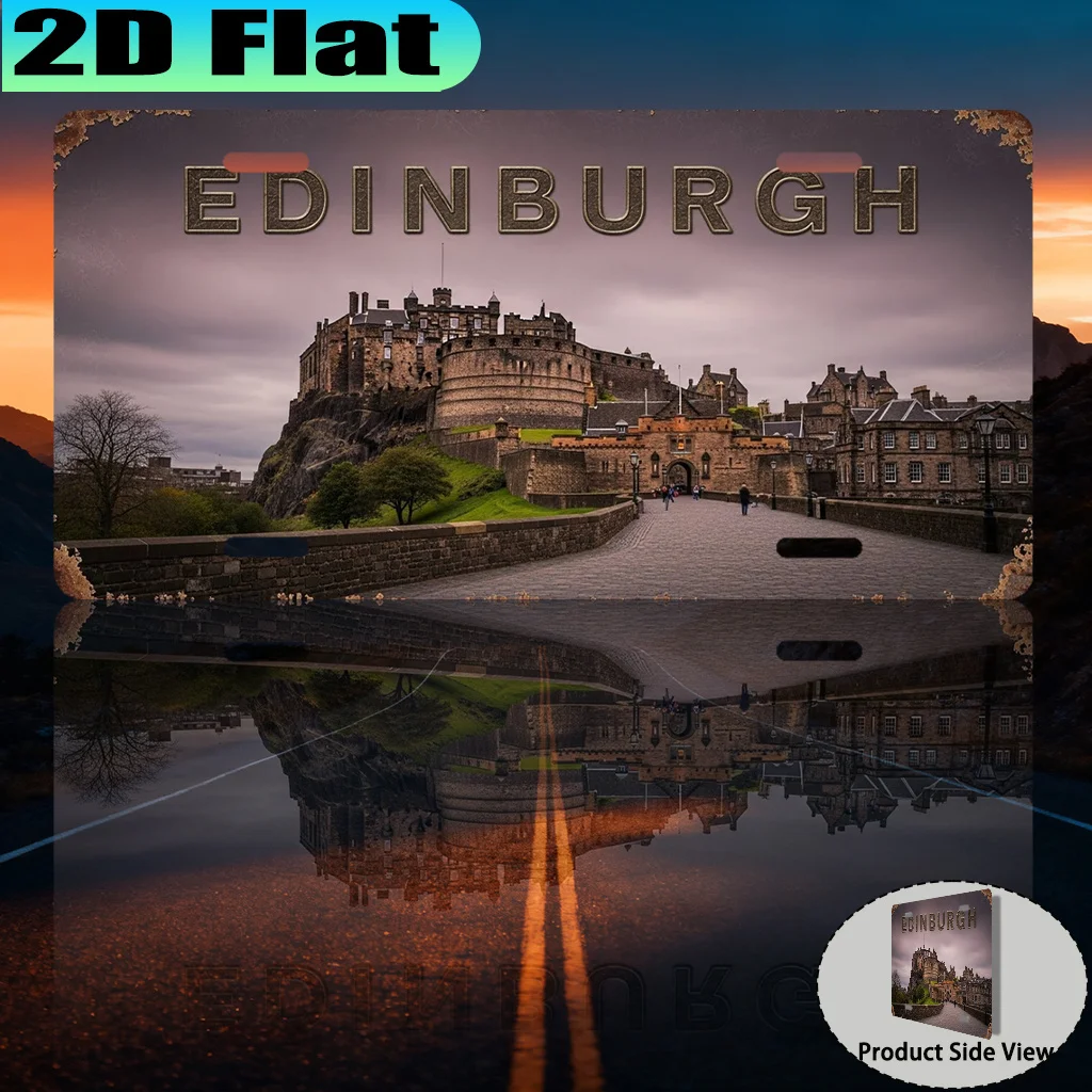 2D Flat - [ Activation] 2D Flat 2D Plane, [2D Plane] 2D Plane Printing, 1pc, Edinburgh Vintage Sign (30.0 X 15.19 cm), Retro Urb