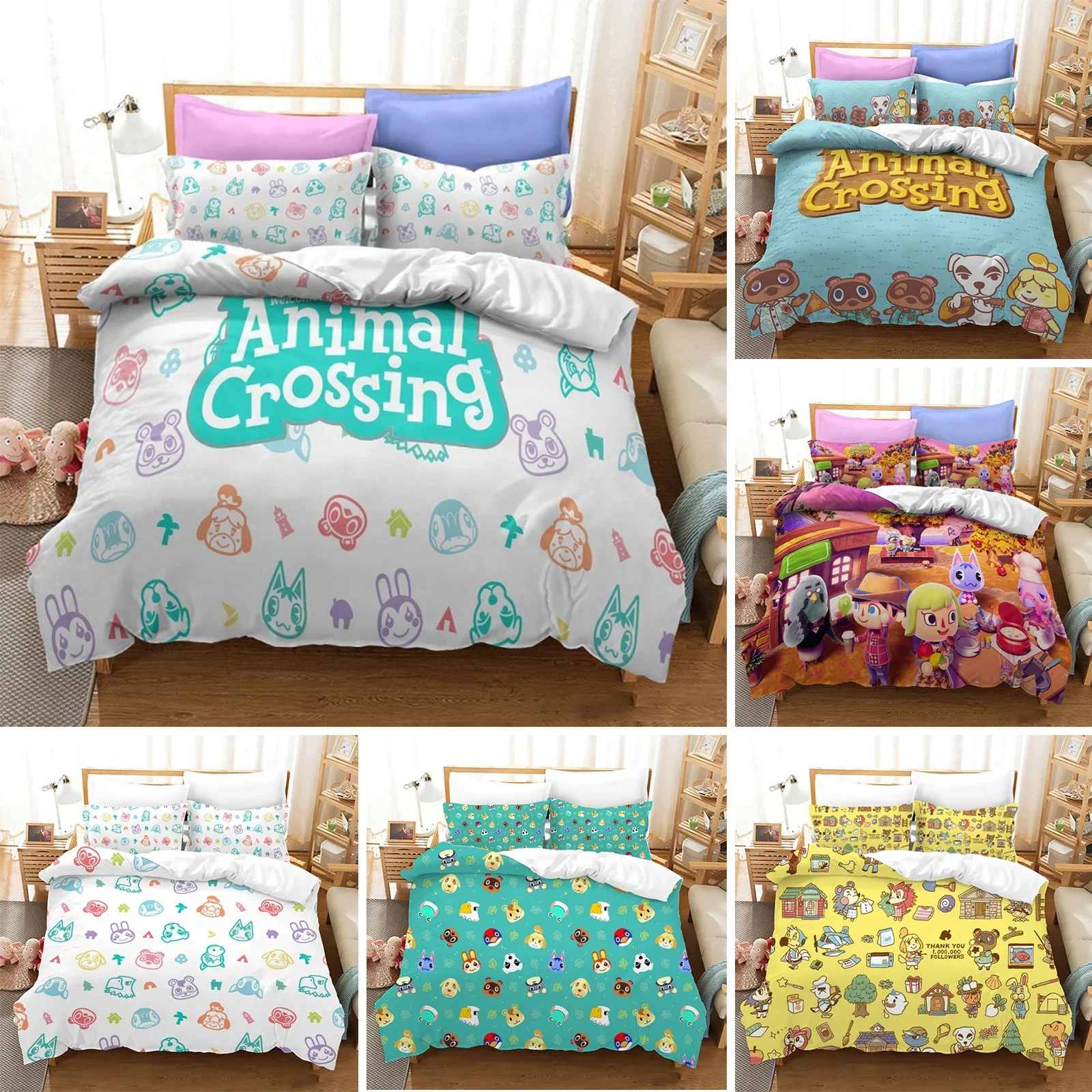 

Animal Crossing Cartoon Game Bedding Set 3D Duvet cover Twin Full Queen King Size Bed Linen and Covers Pillowcase Sets for kids