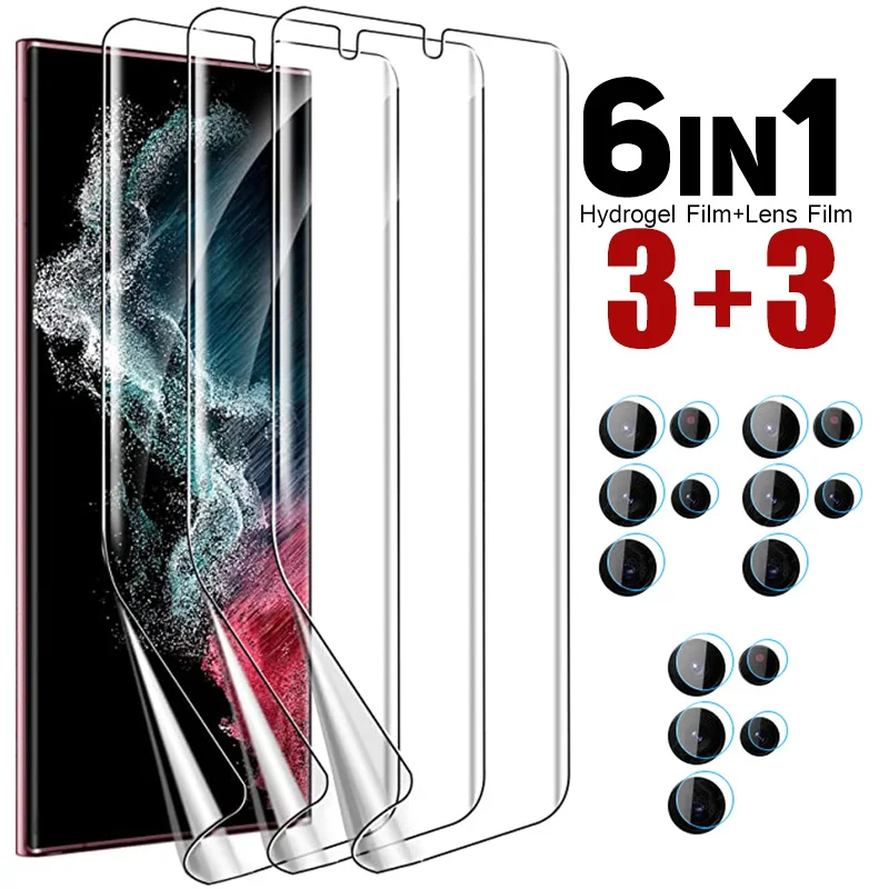 6in1 For Samsung S24 Ultra Hydrogel Soft Film Samsung Galaxy S 24 S23 S22 S24 Ultra Plus Camera Glass S24Ultra Screen Protector