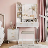 Makeup Vanity Desk with Mirror and Lights, Vanity Table Set with 3 Adjustable Lighting Colors, White Children's Dressers