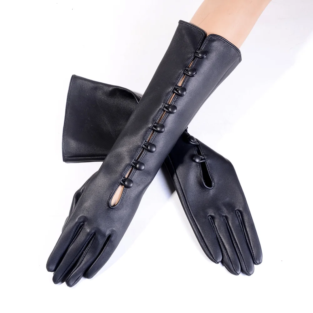 Gants Longs en Cuir group pour Femme, Sans Doublure, lèvent Noirs, Décontracté, Soirée, Opéra, 40cm, Neuf