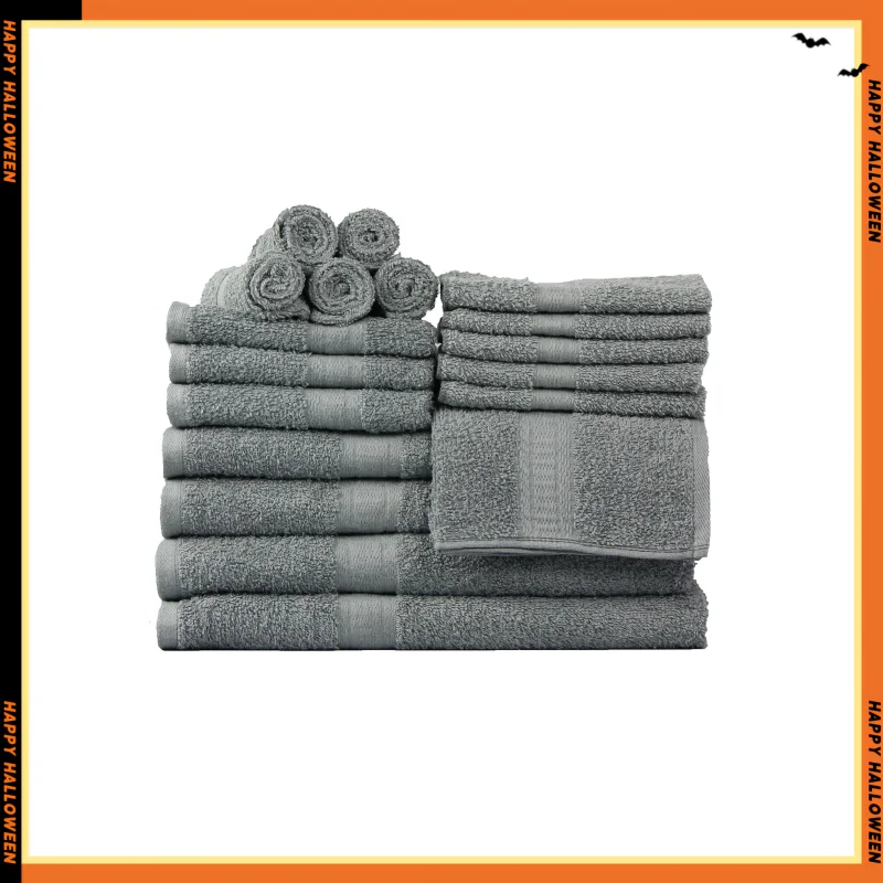 

18 Piece 100% Cotton Towel Set, 4 Bath , 4 Hand and 10 Washcloths, Super Soft and Highly Absorbent Basic Solid Towel Set, Grey