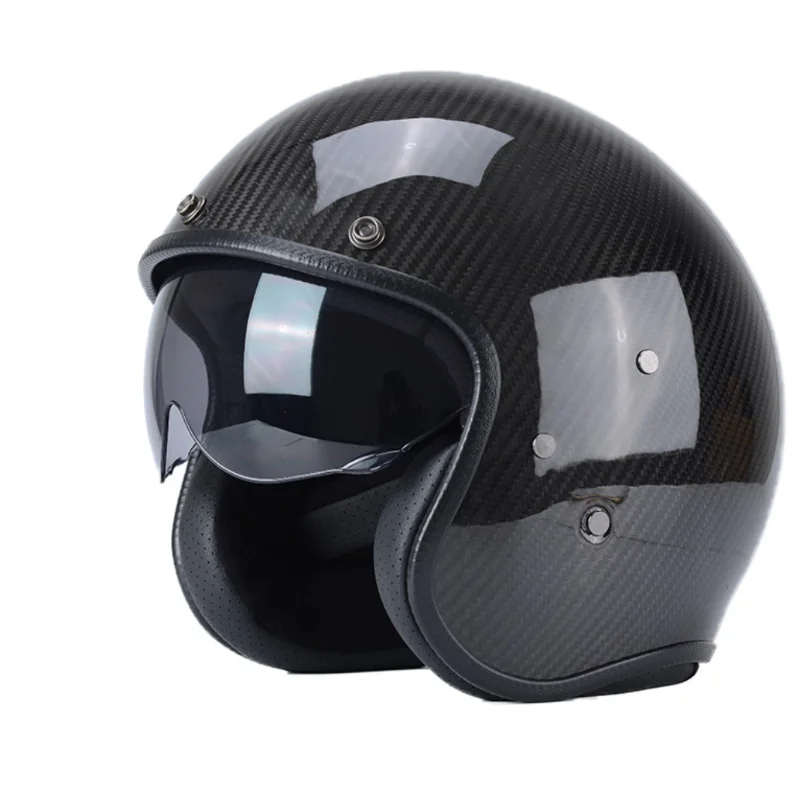 

3/4 Carbon Fiber Motorcycle Helmet,, Vintage Half Helmet with Built-in Lenses, 3C Certified Motorcycle Helmet