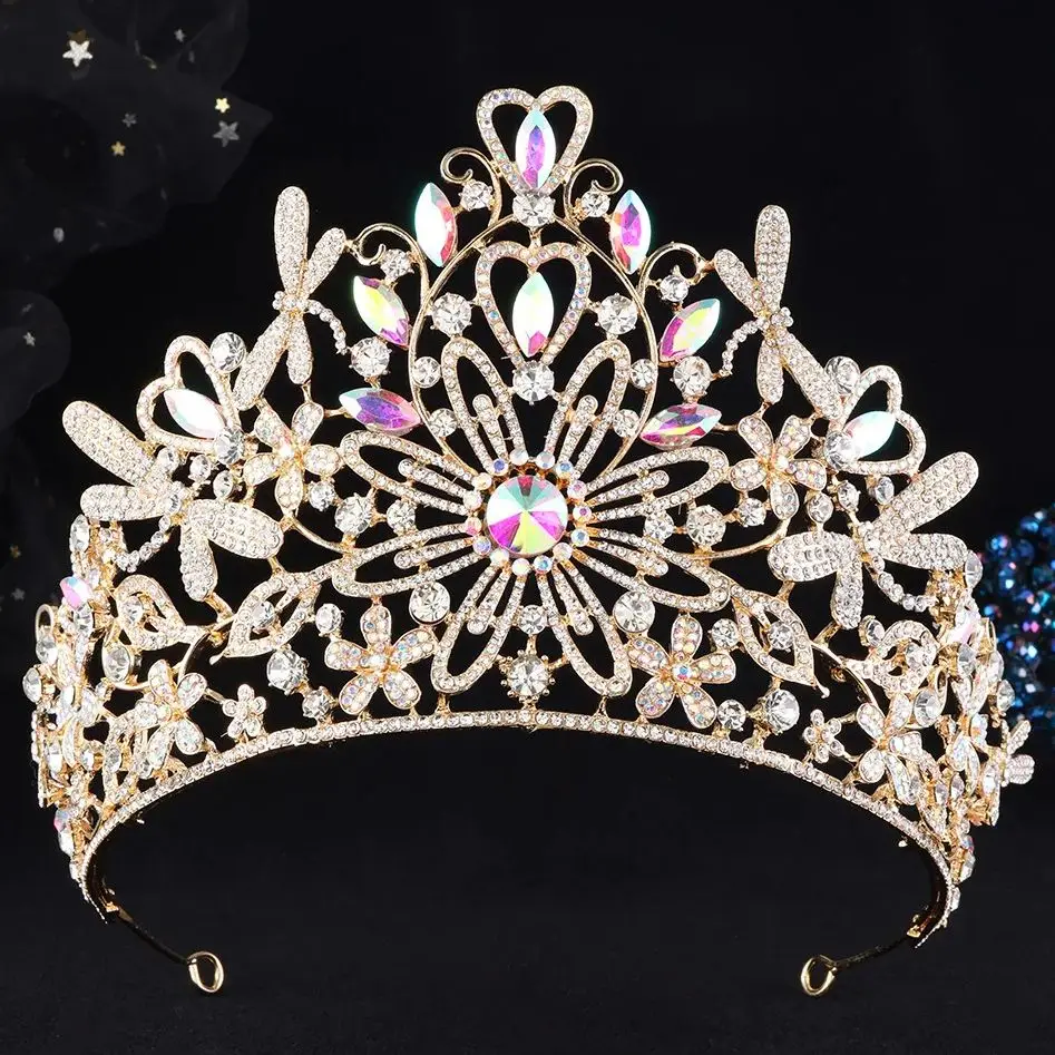 DIEZI Vintage Baroque Luxury AB Rhinestone Crystal Tiara For Women Men Wedding Party Elegant Bridal Bride Crown Hair Accessories