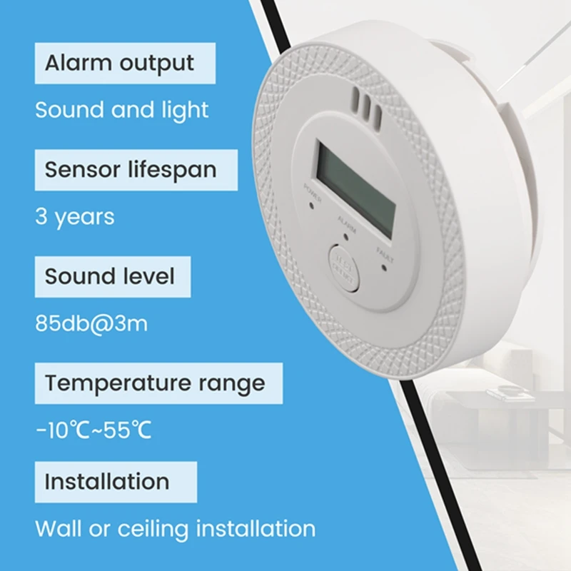 CO Alarm Sensor 85Db High Sensitive Warning Smoke And Carbon Monoxide Detector Alarm CO Detector For Home Hotel