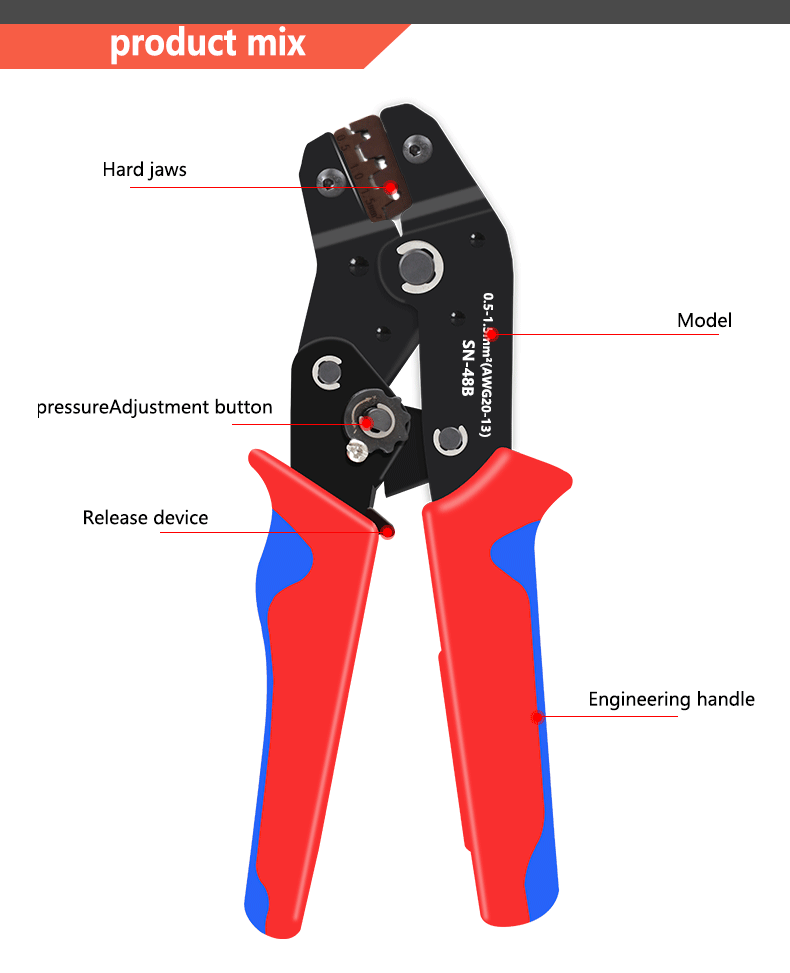 Für Lasche 2,8 4,8 6,3 Auto klemmen Crimp zange 0,5-2,5 mm²/23-13awg hochpräzise Backen draht elektrische Handwerkzeuge SN-48B – Detail 5