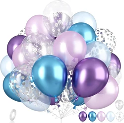 30Pcs Frozen Princess Balloon Set, Purple Blue Snow Latex Balloon Confetti Balloon, Birthday Party Decoration