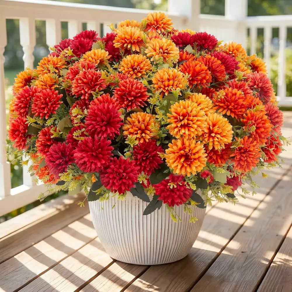 Fake Ball Chrysanthemum Floral Bouquet Artificial Silk Plastic Plants For Nordic Style Home Garden Indoor Outdoor Party Ornament