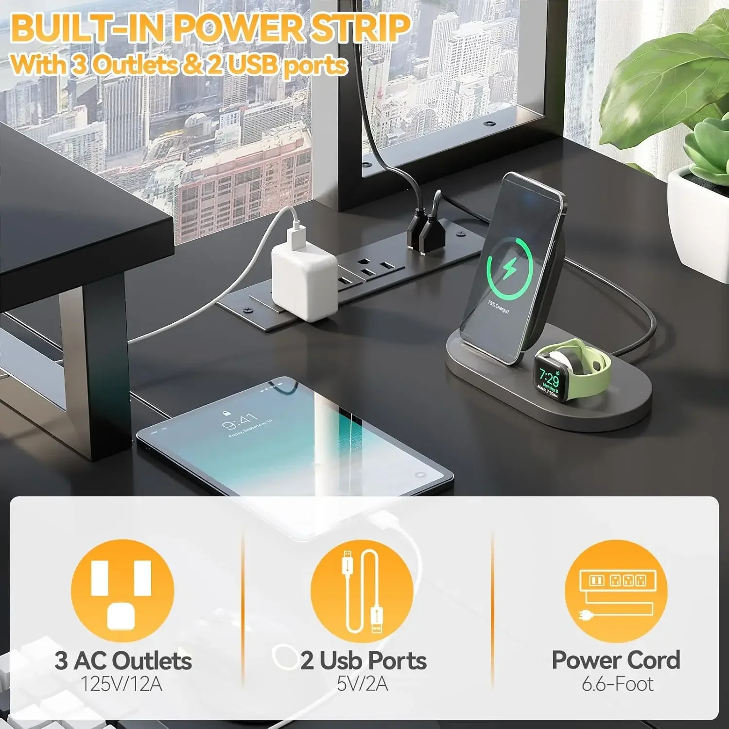 Small L Shaped Gaming Desk with LED Lights & Power Outlets, Reversible L-Shaped Computer Desk with Monitor Stand & Storage